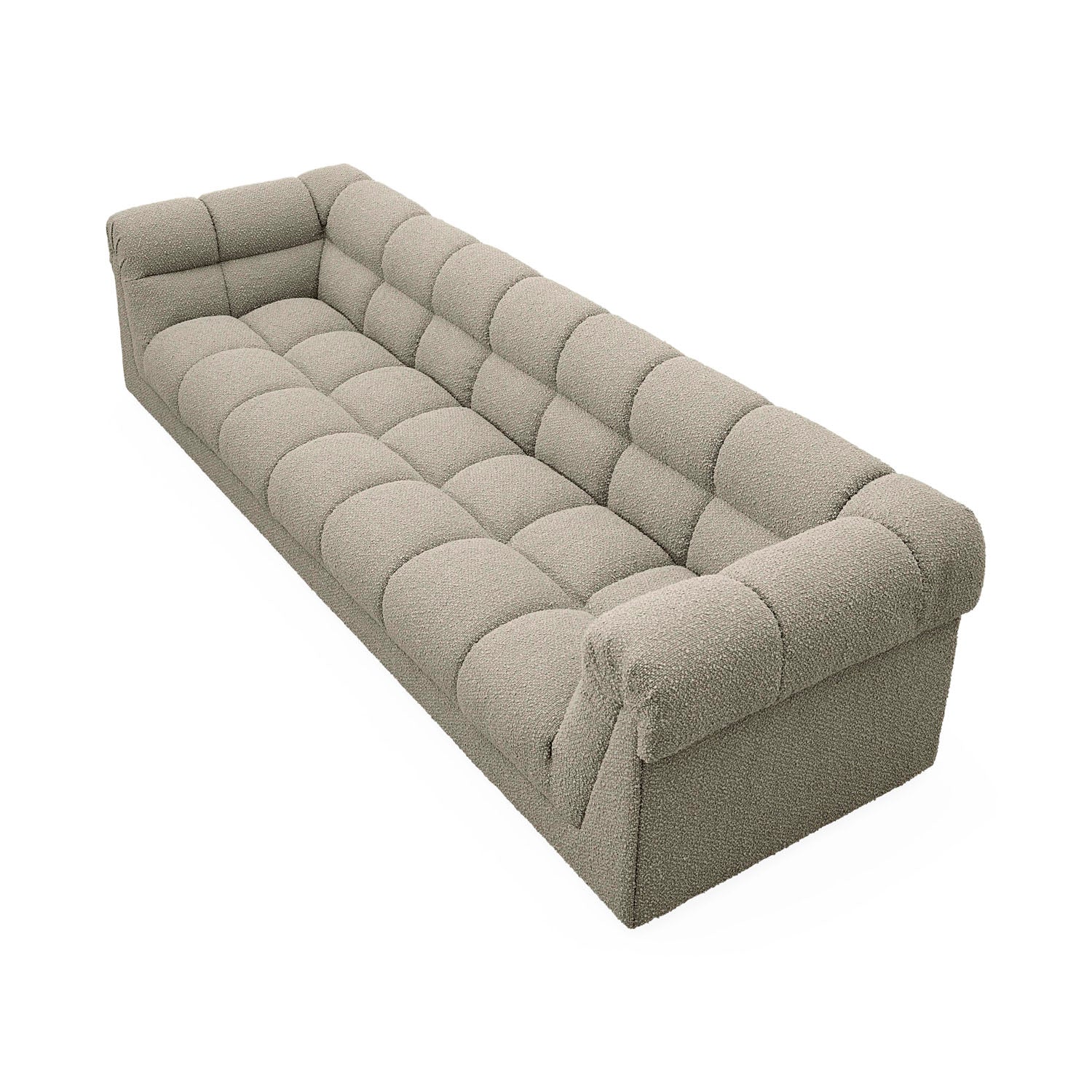 Jonathan Adler Close-up of the boucle upholstery and seams, Soho Sofa