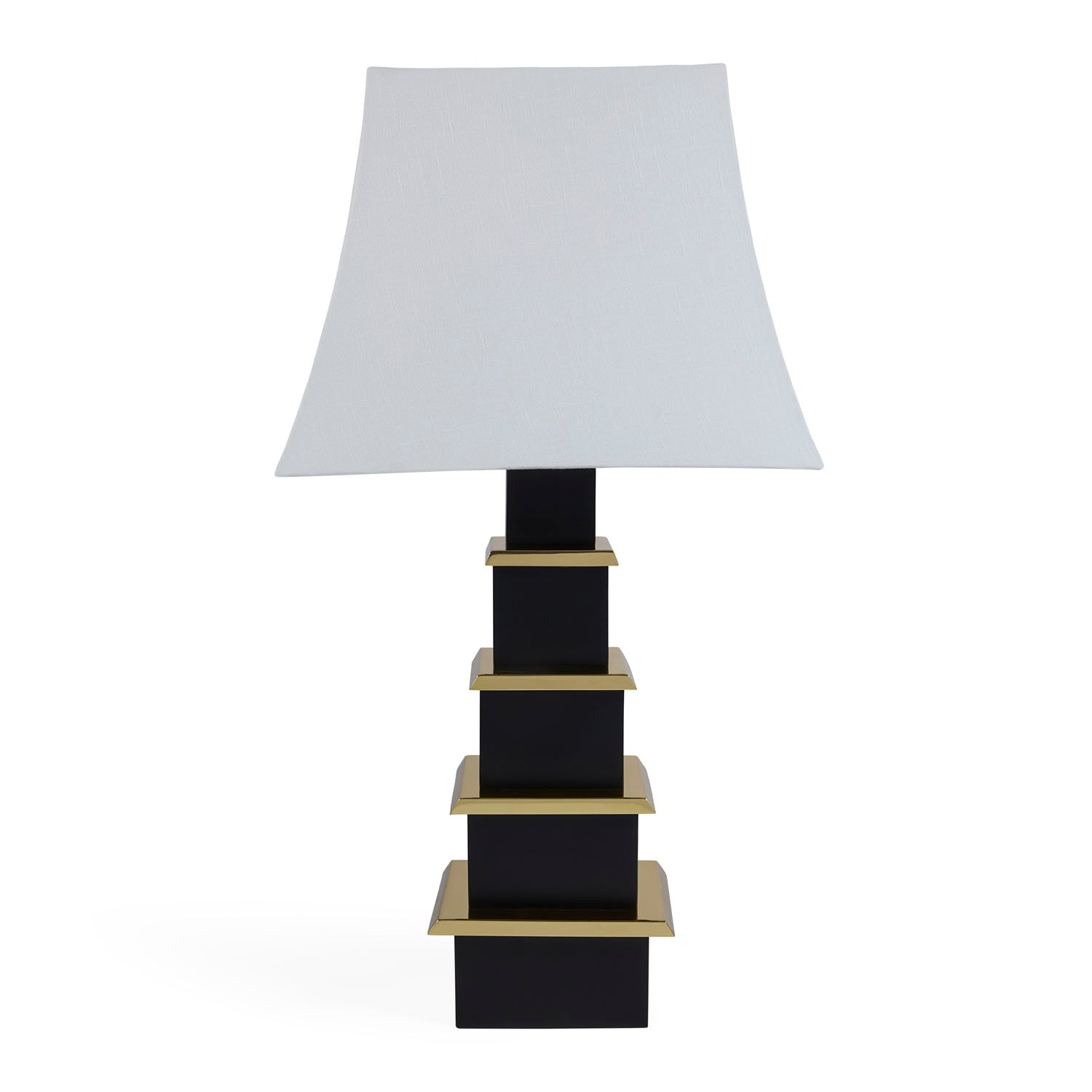 Jonathan Adler Pagoda black lamp, close-up of honed brass accents