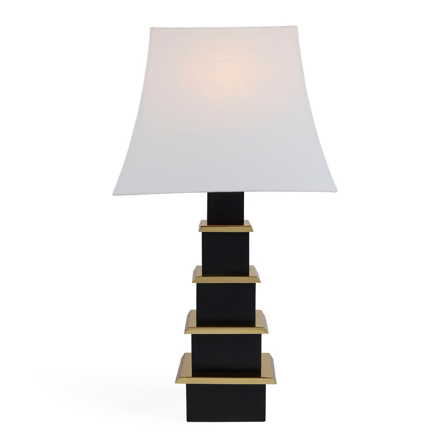 Jonathan Adler Pagoda black lamp, detail of natural linen shade