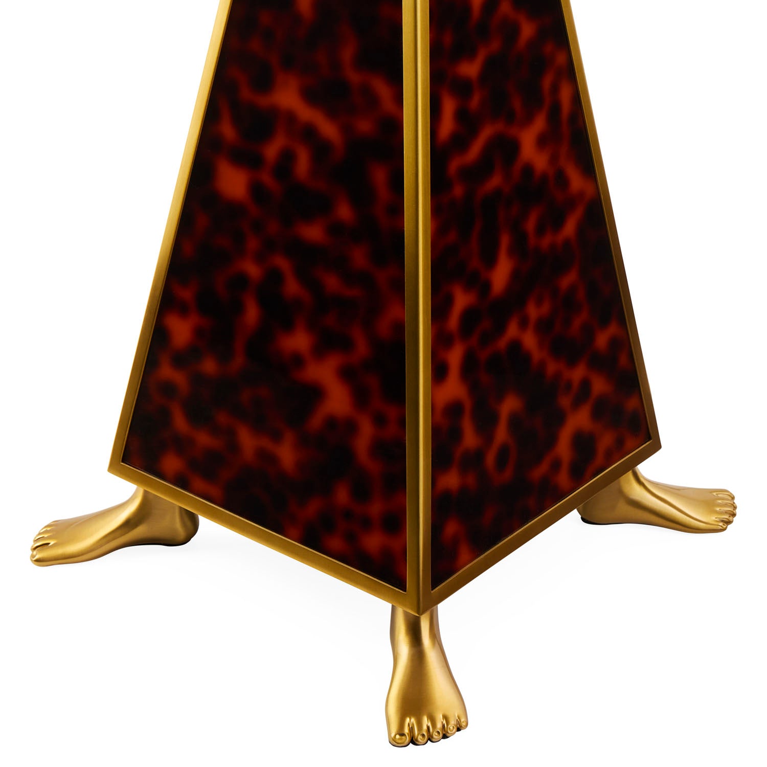 Jonathan Adler Constantine Table Lamp in tortoise acrylic and antique brass styled in a room