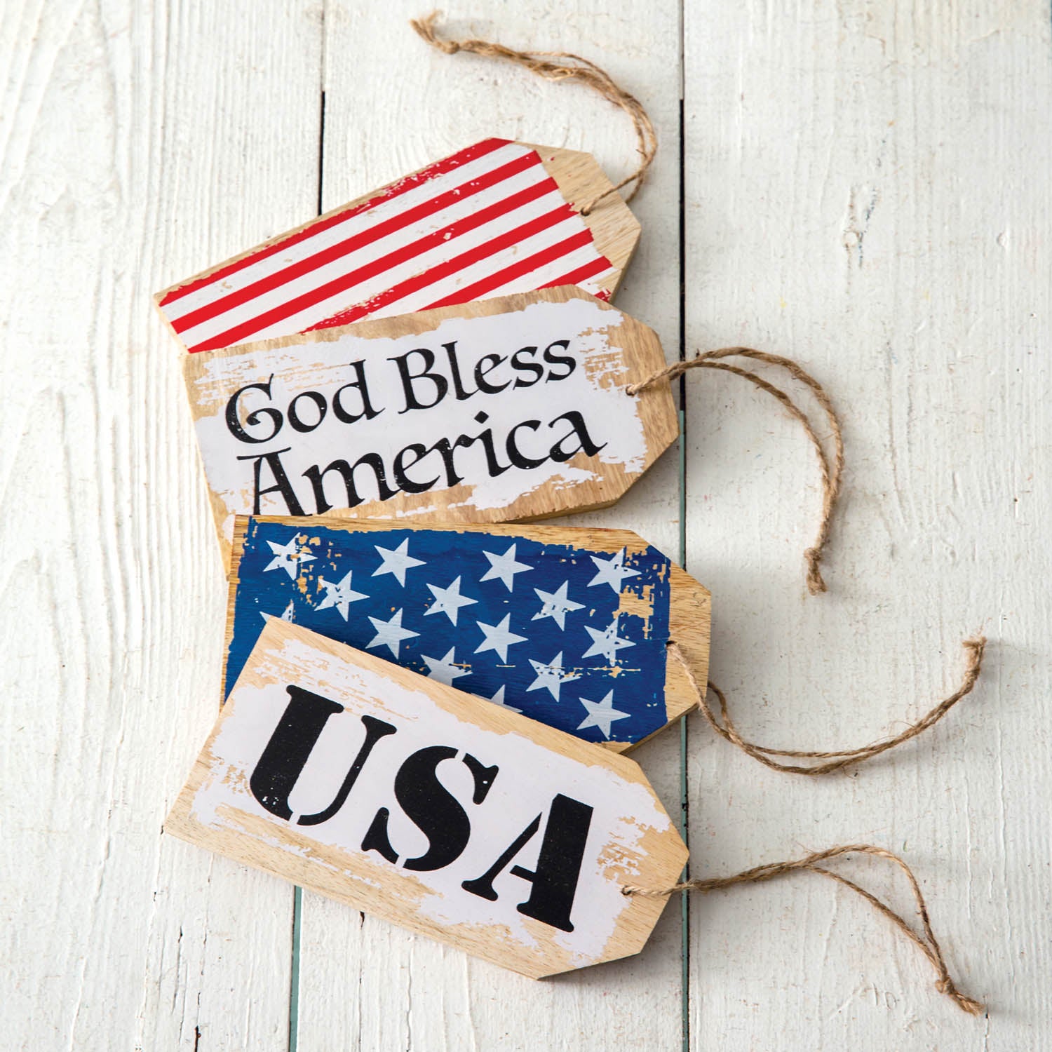 Patriotic Wooden Tag Set of 4