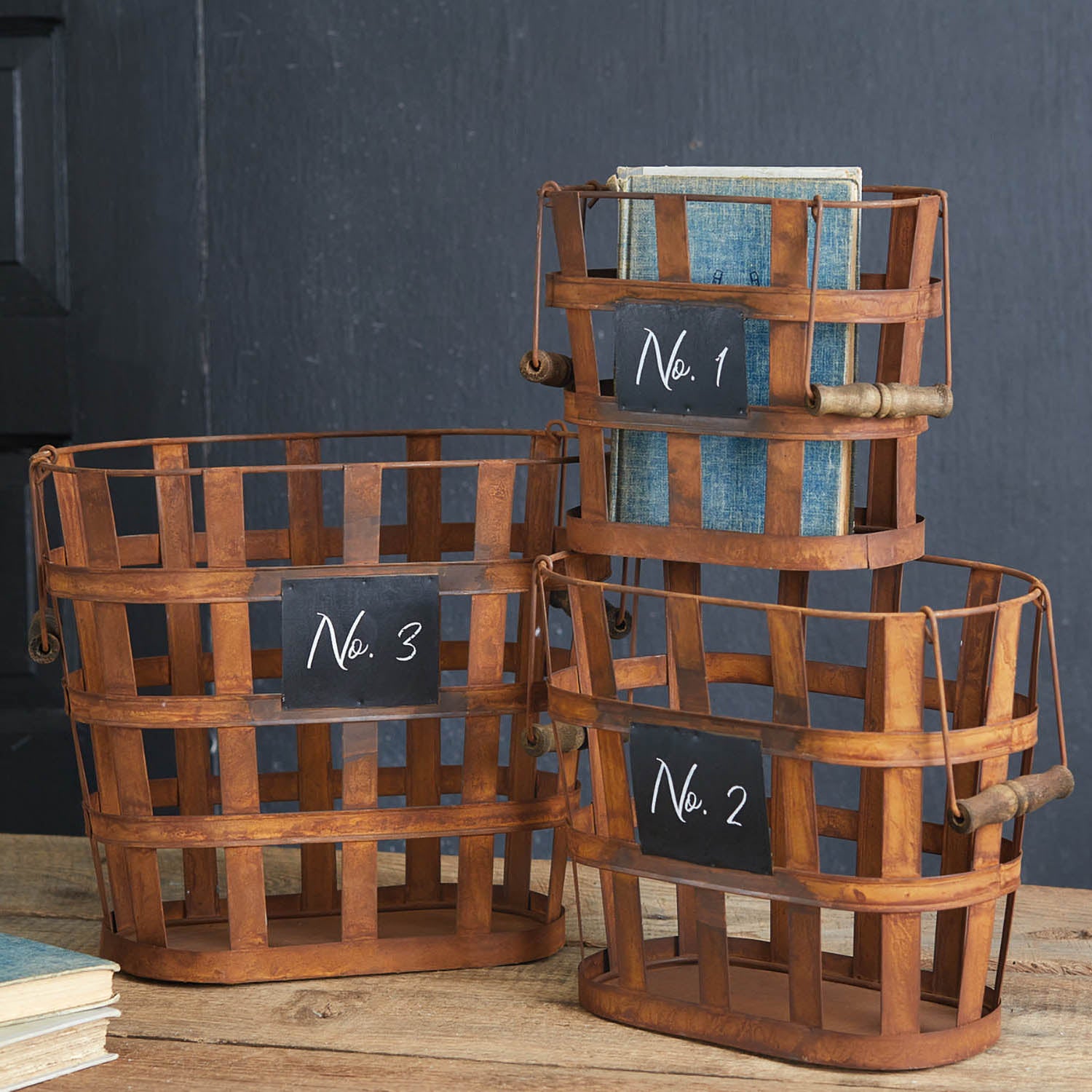 Rustic Numbered Basket Set of 3