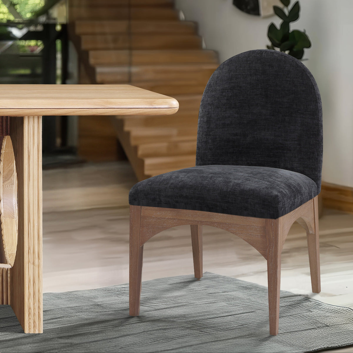 Waldorf Black Chenille Fabric Upholstered Dining Side Chair Set of 2