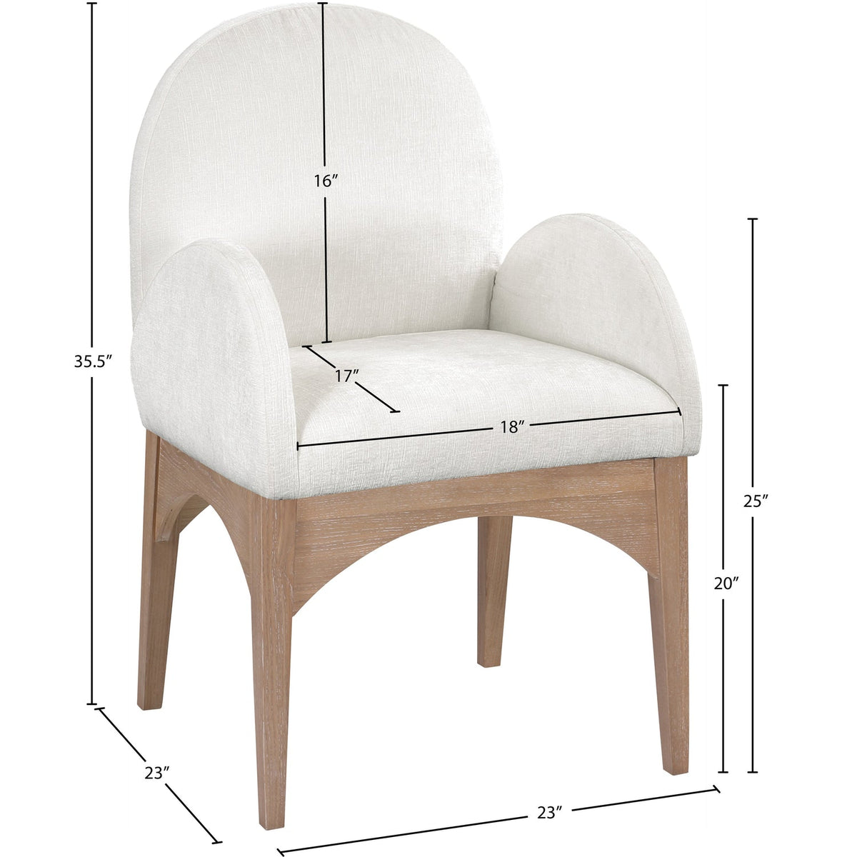 Waldorf Cream Chenille Fabric Upholstered Dining Arm Chair Set of 2