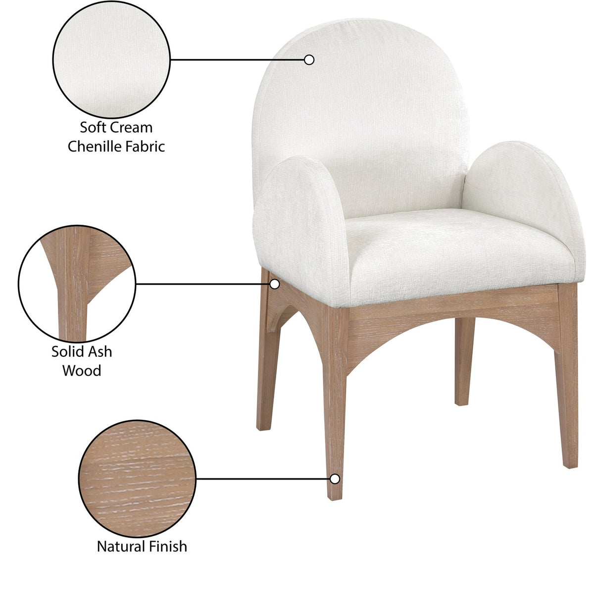 Waldorf Cream Chenille Fabric Upholstered Dining Arm Chair Set of 2