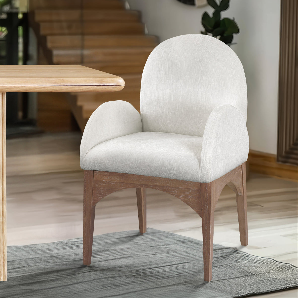 Waldorf Cream Chenille Fabric Upholstered Dining Arm Chair Set of 2