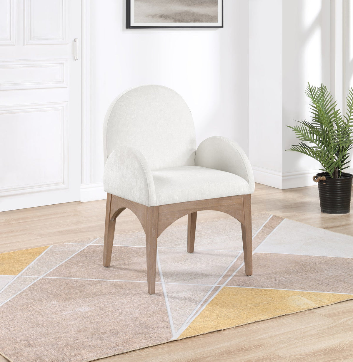 Waldorf Cream Chenille Fabric Upholstered Dining Arm Chair Set of 2