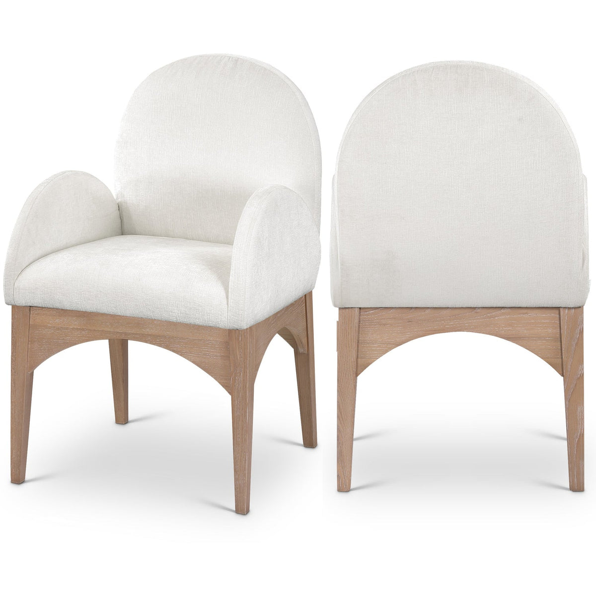 Waldorf Cream Chenille Fabric Upholstered Dining Arm Chair Set of 2