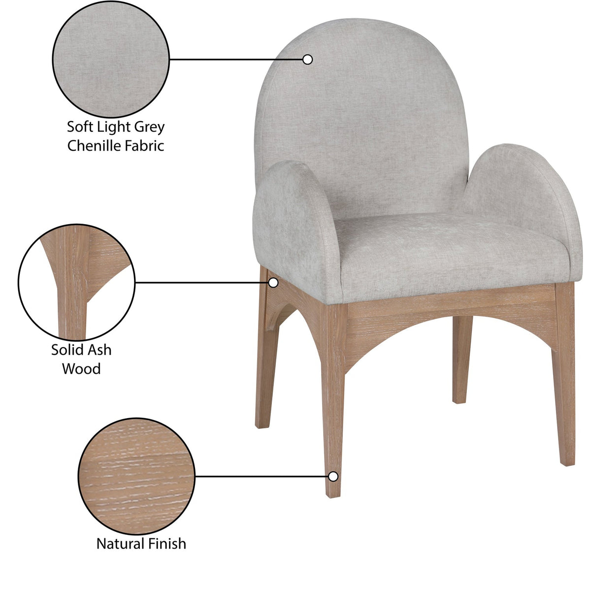 Waldorf Grey Chenille Fabric Upholstered Dining Arm Chair Set of 2