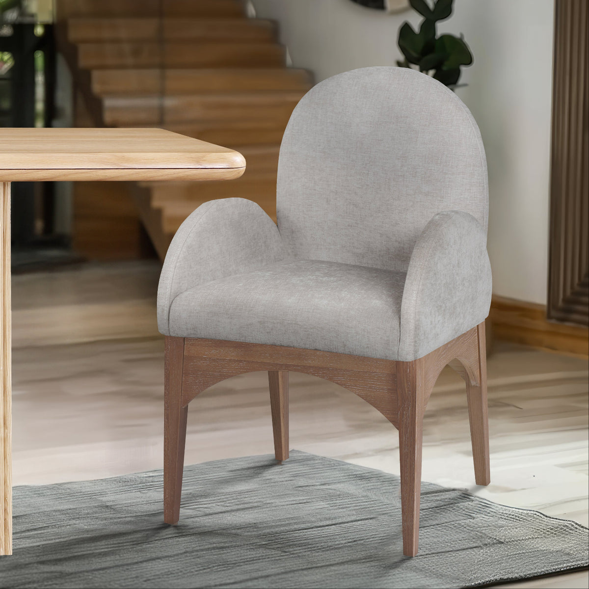 Waldorf Grey Chenille Fabric Upholstered Dining Arm Chair Set of 2