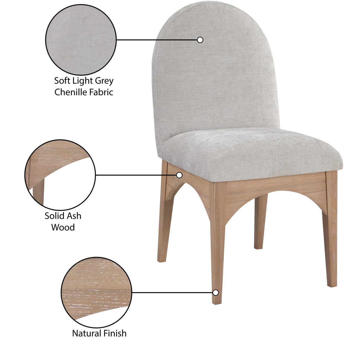 Waldorf Grey Chenille Fabric Upholstered Dining Side Chair Set of 2