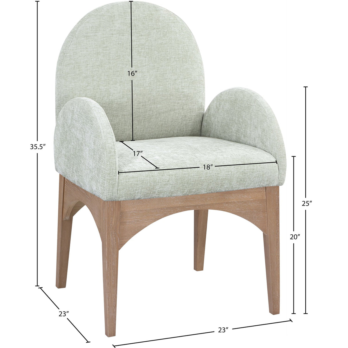 Waldorf Mint Chenille Fabric Upholstered Dining Arm Chair Set of 2