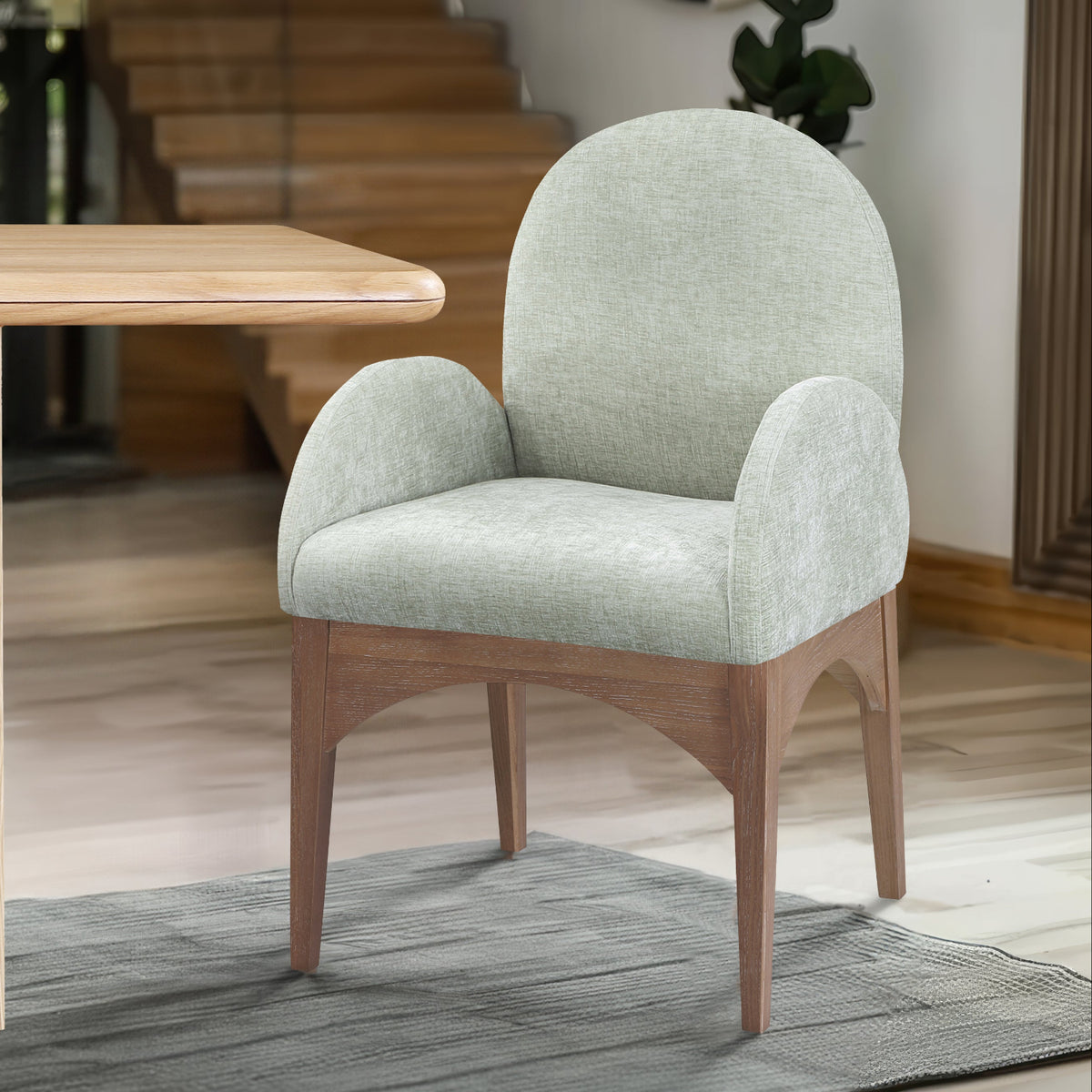Waldorf Mint Chenille Fabric Upholstered Dining Arm Chair Set of 2