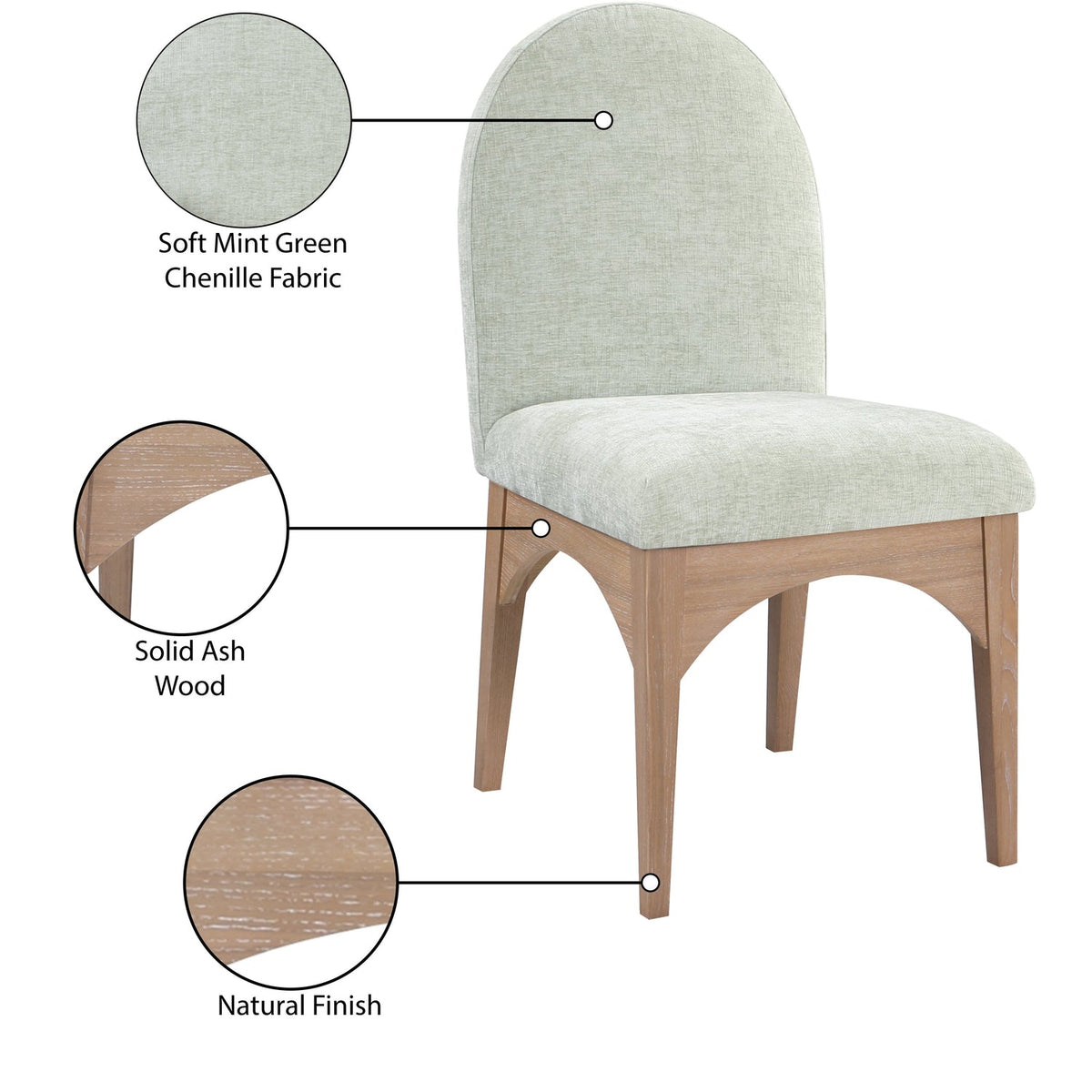 Waldorf Mint Chenille Fabric Upholstered Dining Side Chair Set of 2