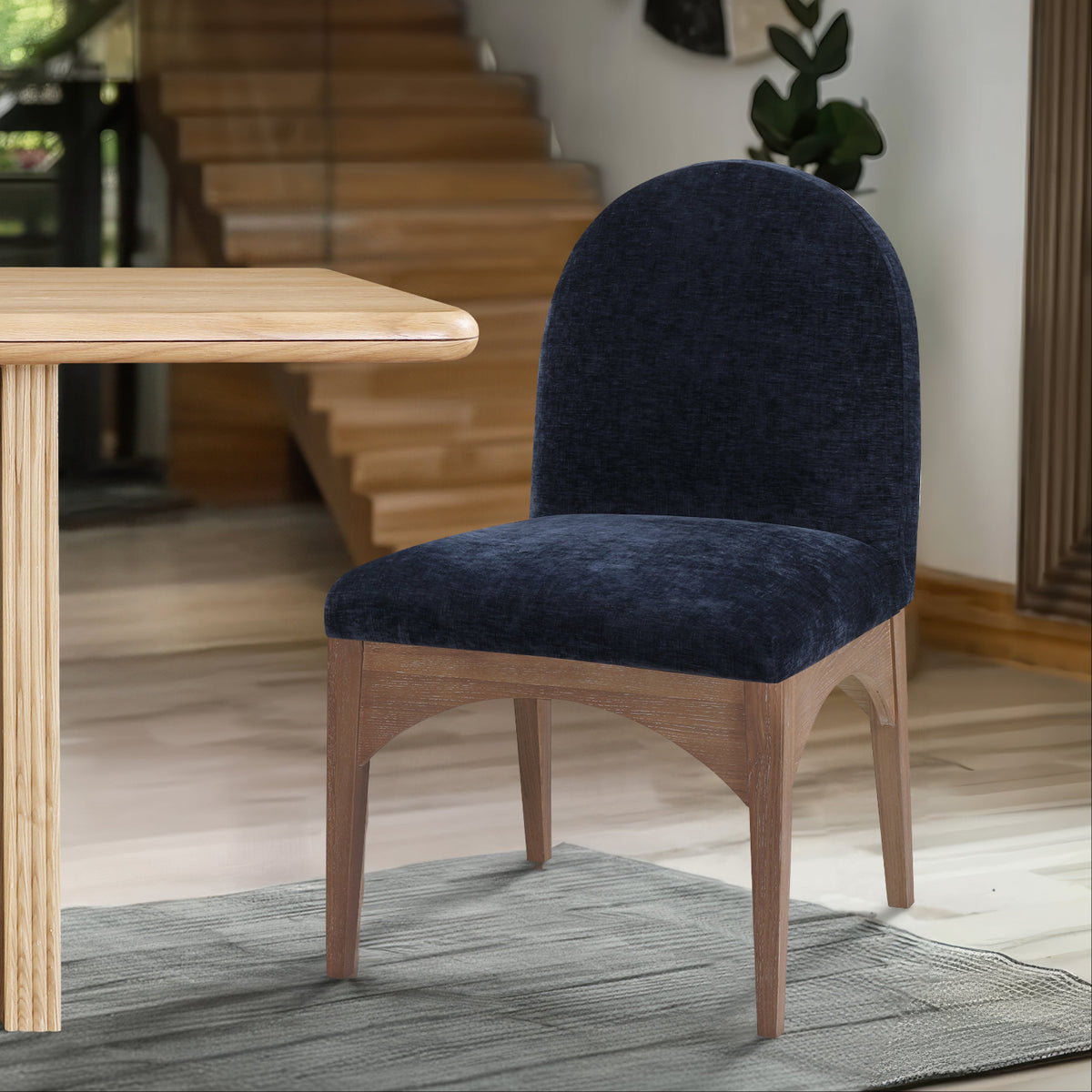 Waldorf Navy Chenille Fabric Upholstered Dining Side Chair Set of 2