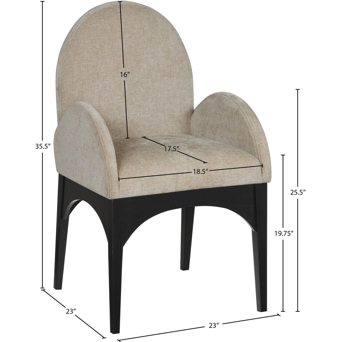 Waldorf Beige Chenille Fabric Upholstered Dining Arm Chair Set of 2