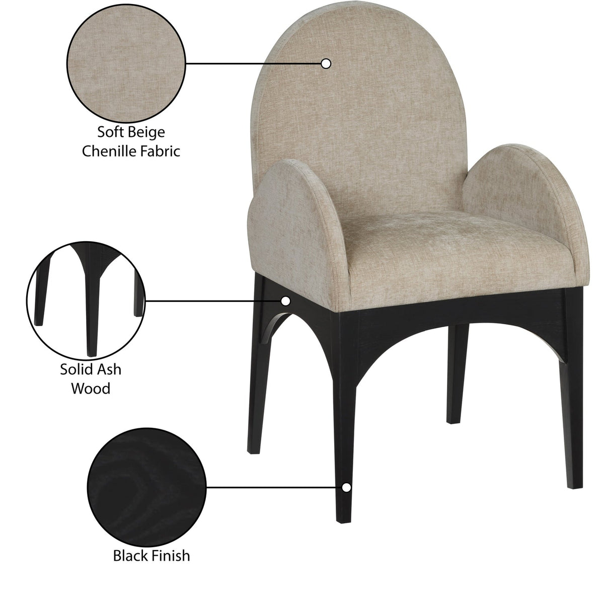 Waldorf Beige Chenille Fabric Upholstered Dining Arm Chair Set of 2