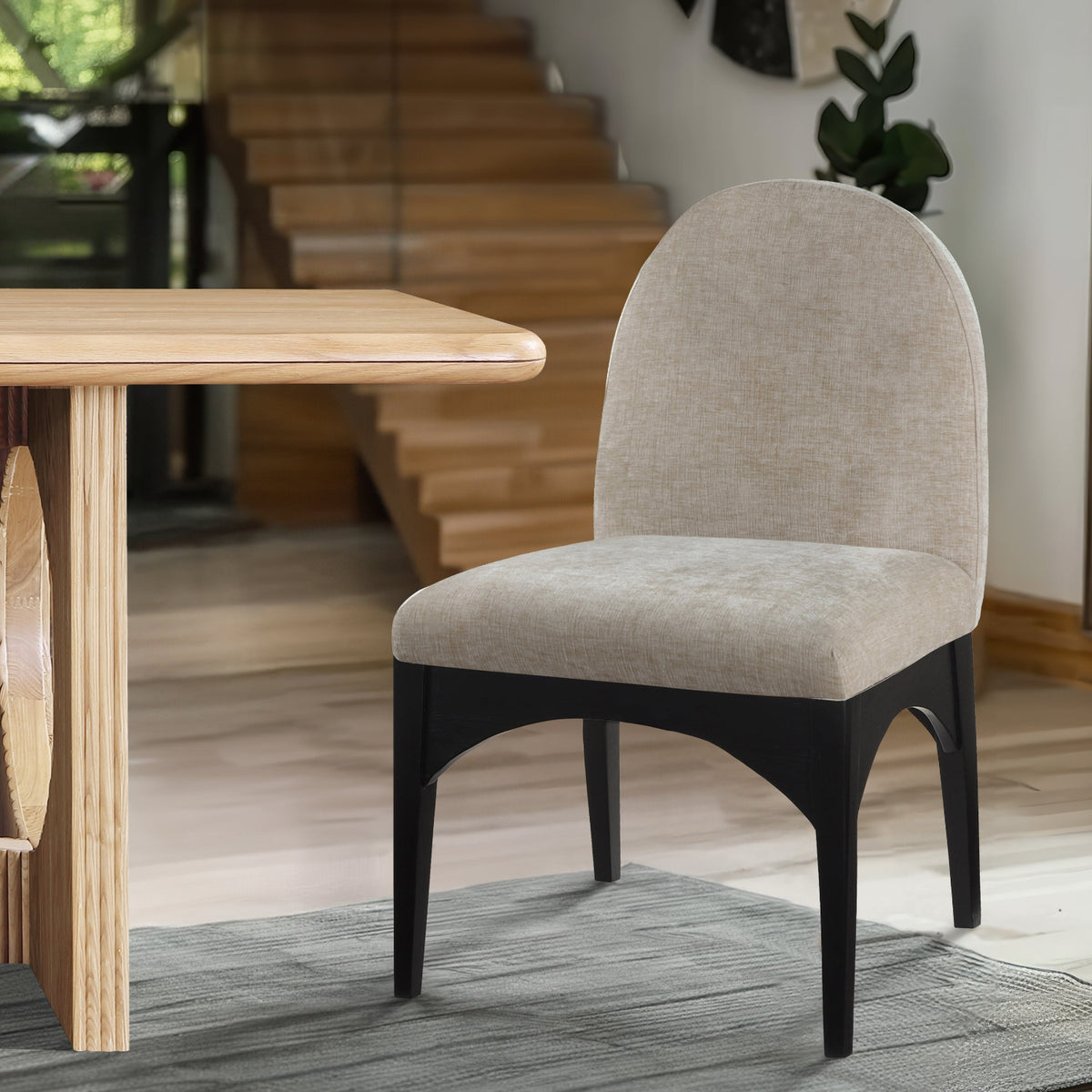 Waldorf Beige Chenille Fabric Upholstered Dining Side Chair Set of 2