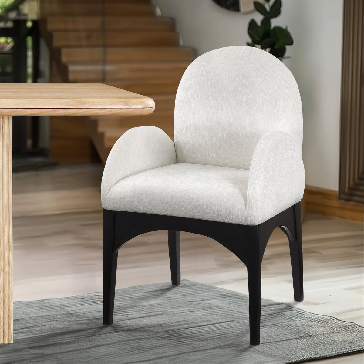 Waldorf Cream Chenille Fabric Upholstered Dining Arm Chair Set of 2