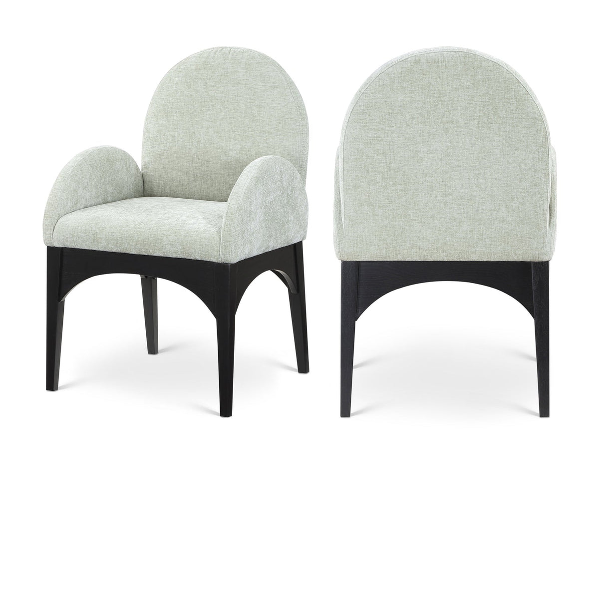 Waldorf Mint Chenille Fabric Upholstered Dining Arm Chair Set of 2