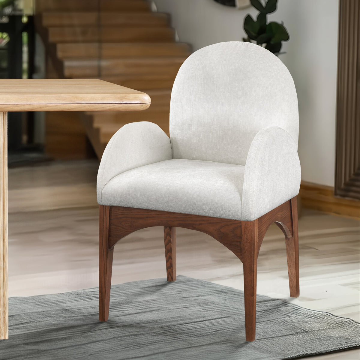 Waldorf Cream Chenille Fabric Upholstered Dining Arm Chair Set of 2