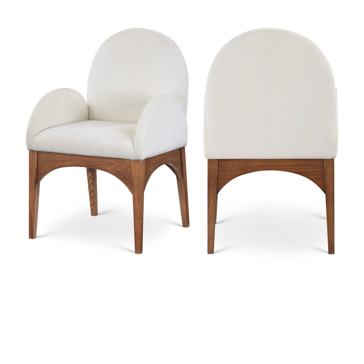 Waldorf Cream Chenille Fabric Upholstered Dining Arm Chair Set of 2