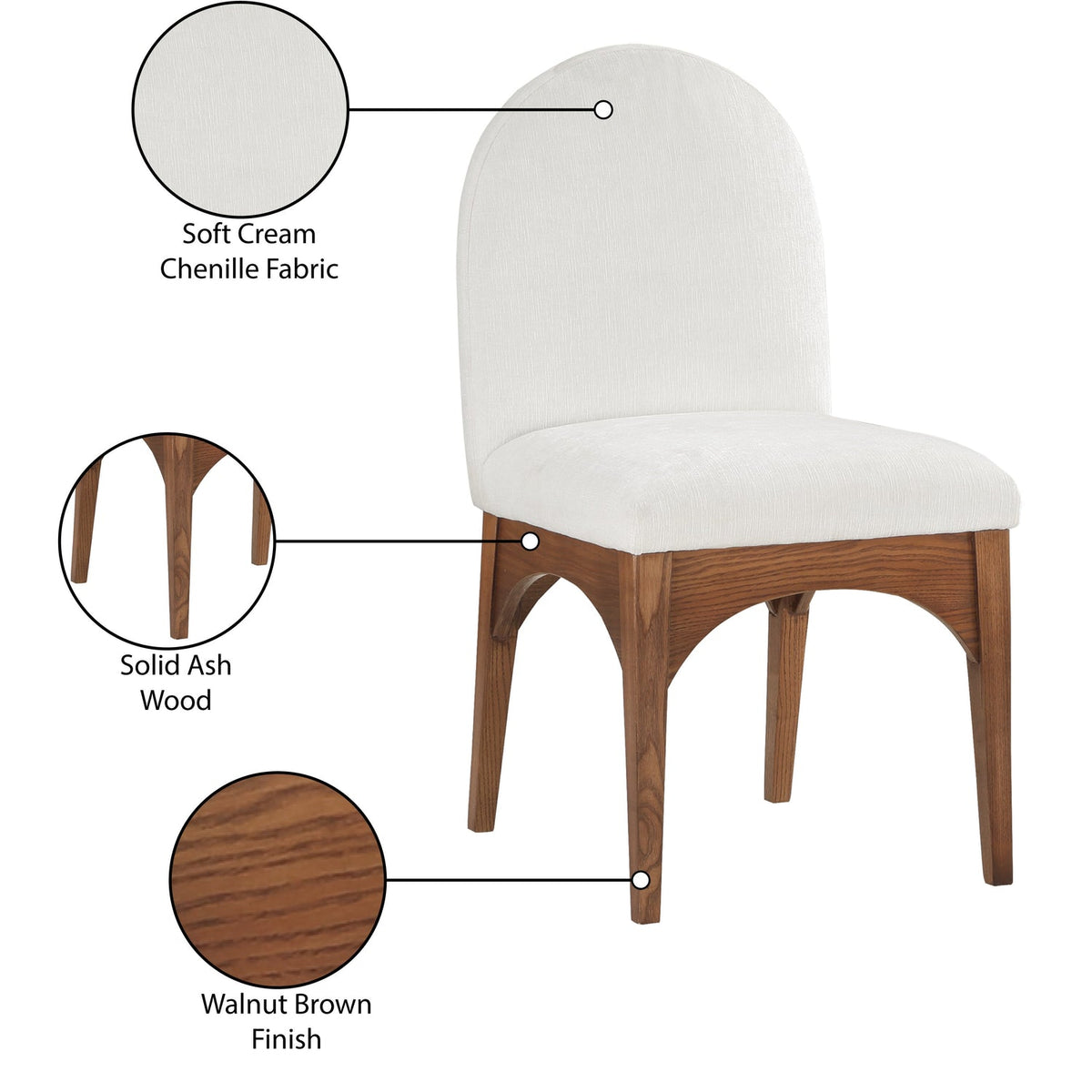Waldorf Cream Chenille Fabric Upholstered Dining Side Chair Set of 2