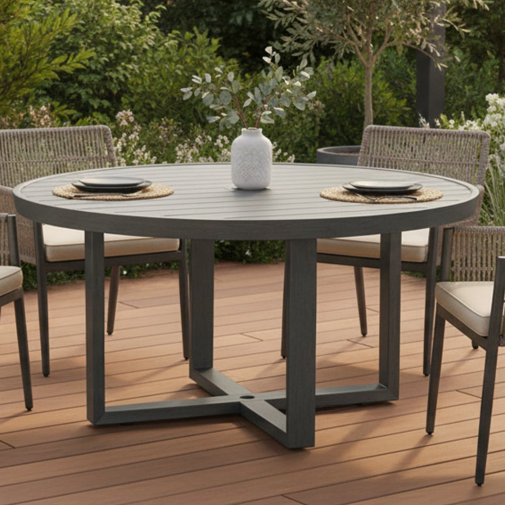 Sunset West Redondo 60in Round Outdoor Dining Table aluminum dining table, front view