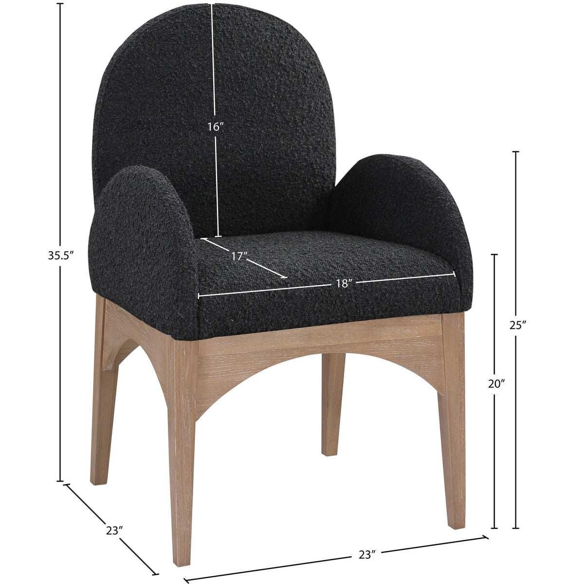Waldorf Black Boucle Fabric Upholstered Dining Arm Chair Set of 2