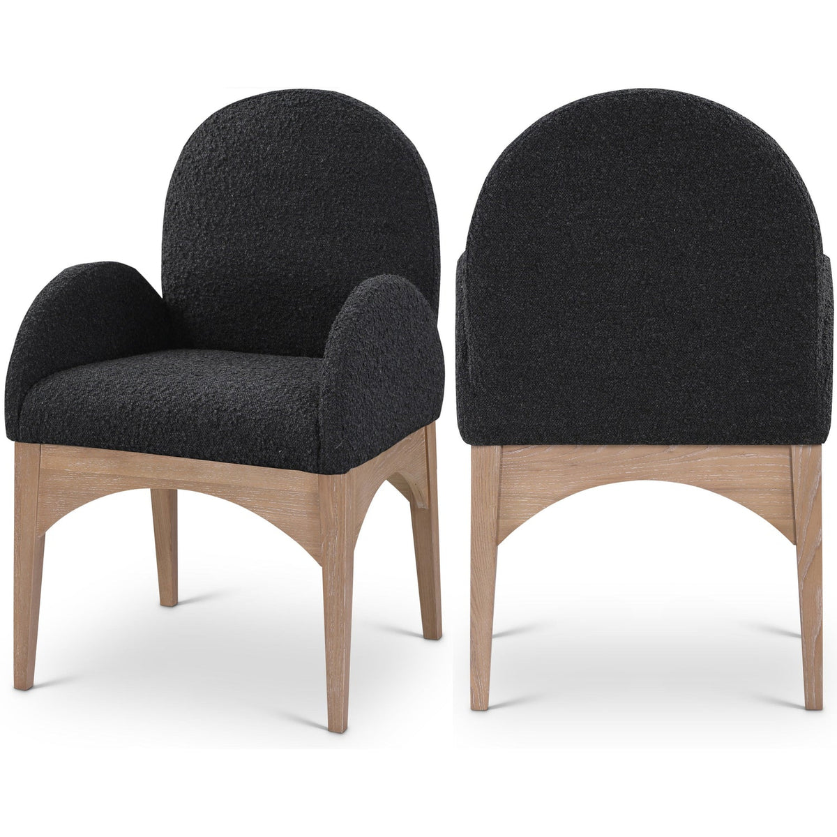 Waldorf Black Boucle Fabric Upholstered Dining Arm Chair Set of 2