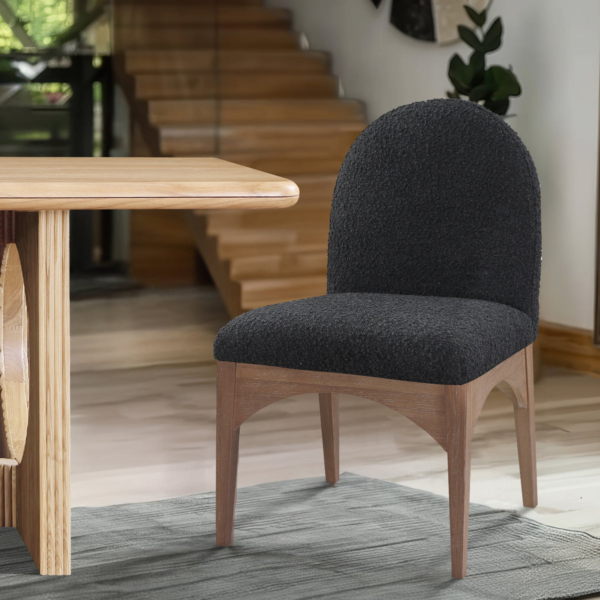 Waldorf Black Boucle Fabric Upholstered Dining Side Chair Set of 2