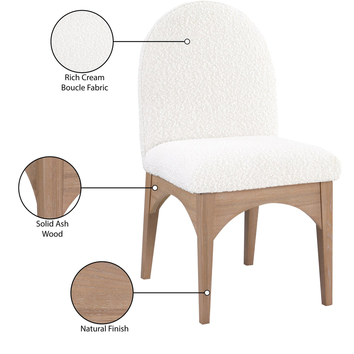 Waldorf Cream Boucle Fabric Upholstered Dining Side Chair Set of 2