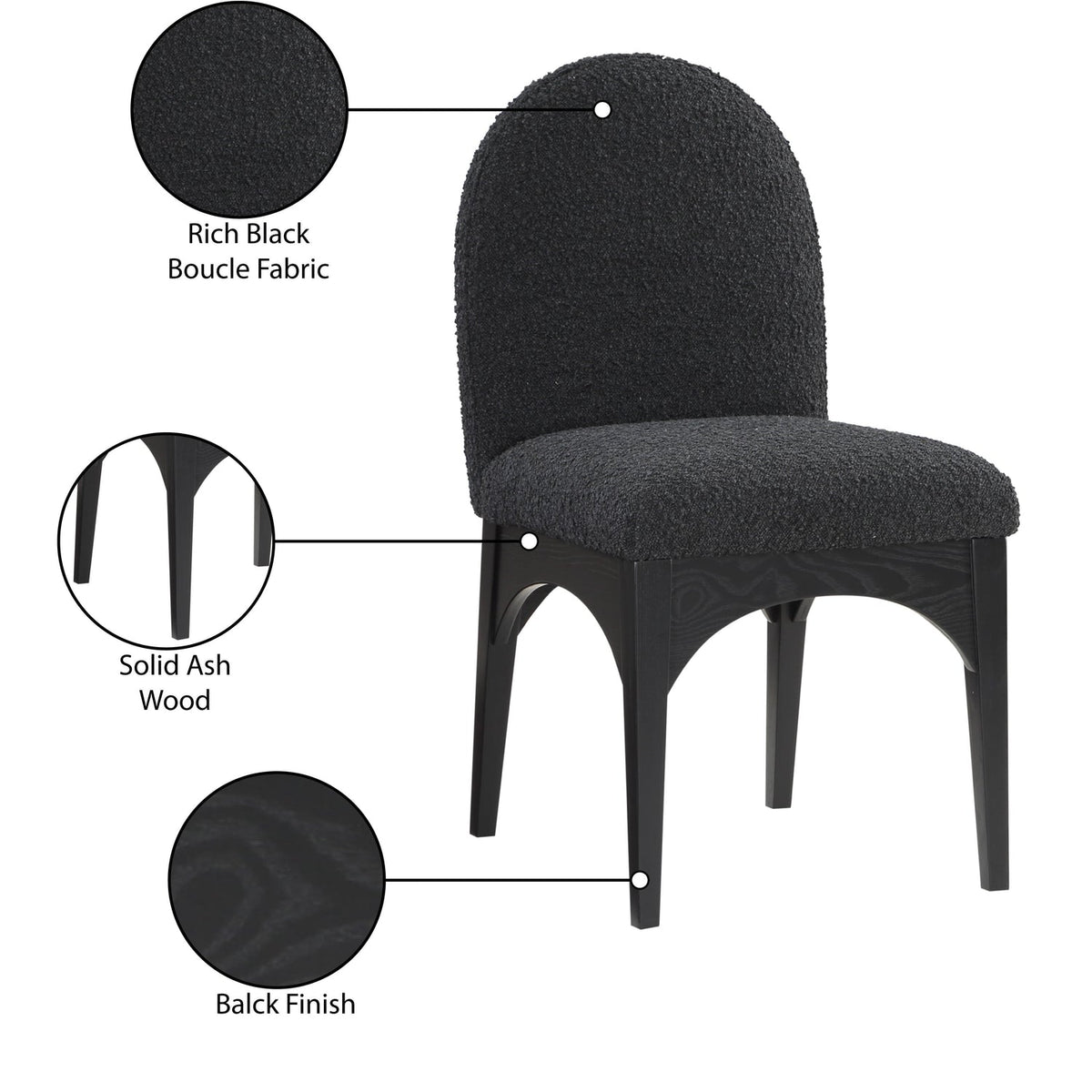 Waldorf Black Boucle Fabric Upholstered Dining Side Chair Set of 2
