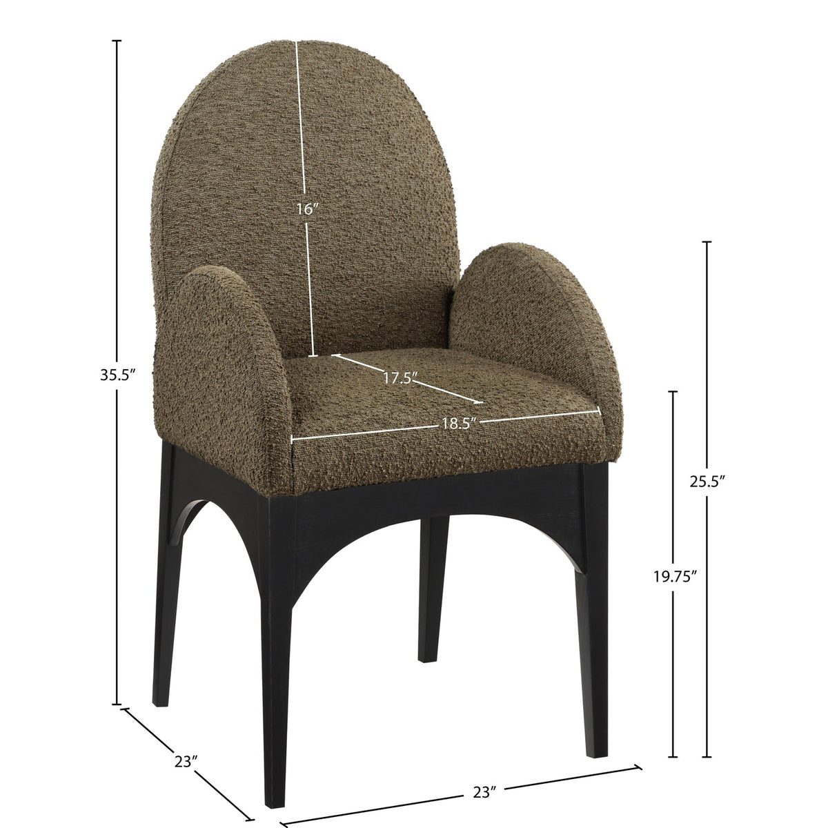 Waldorf Olive Boucle Fabric Upholstered Dining Arm Chair Set of 2
