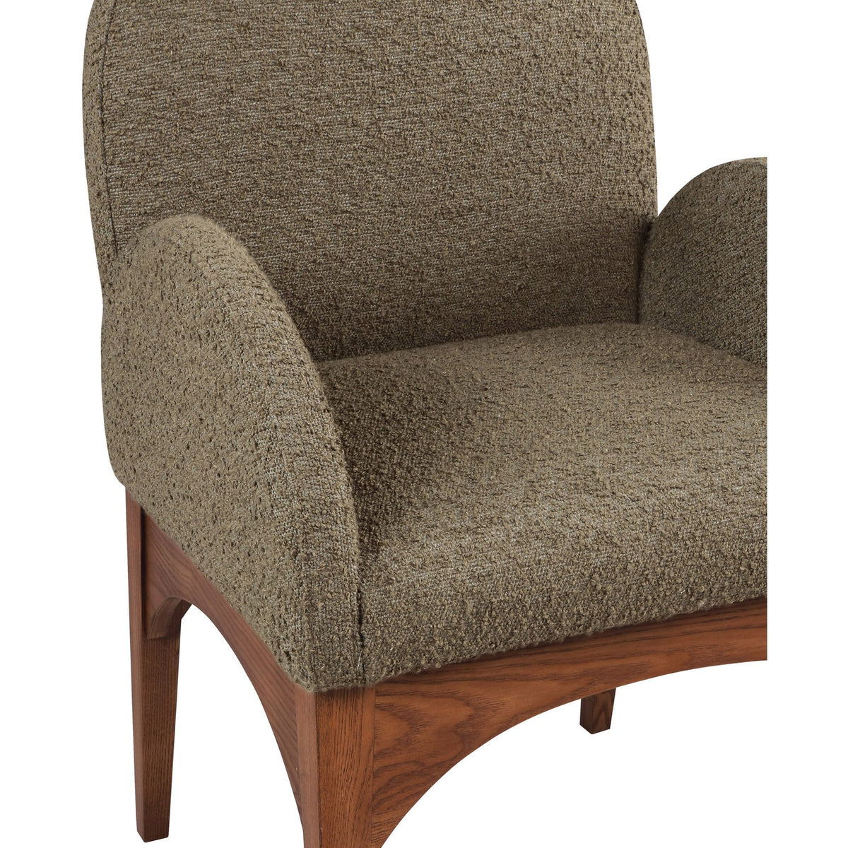 Waldorf Olive Boucle Fabric Upholstered Dining Arm Chair Set of 2