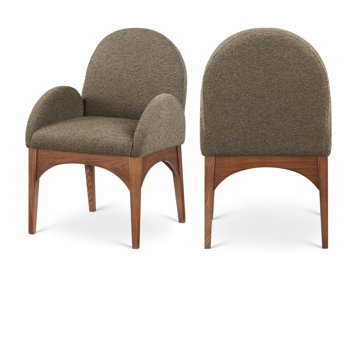 Waldorf Olive Boucle Fabric Upholstered Dining Arm Chair Set of 2