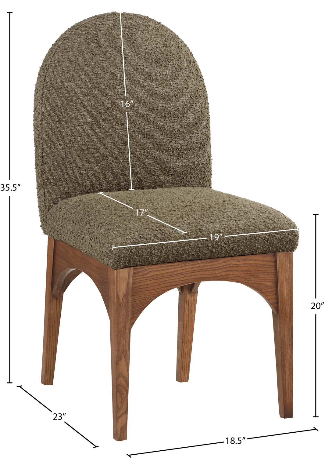 Waldorf Olive Boucle Fabric Upholstered Dining Side Chair Set of 2