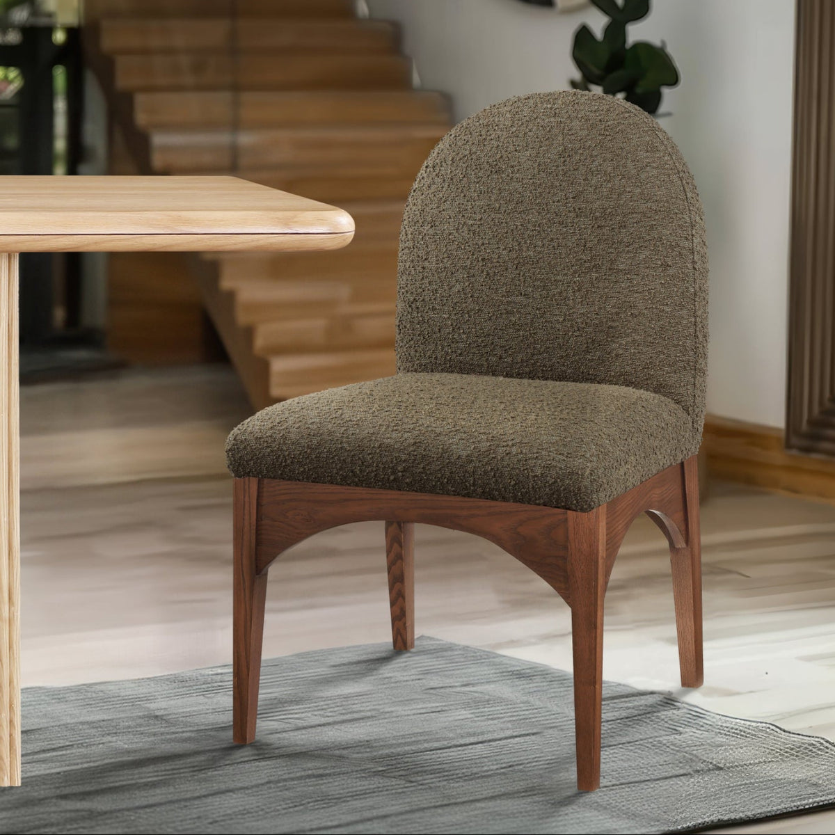 Waldorf Olive Boucle Fabric Upholstered Dining Side Chair Set of 2