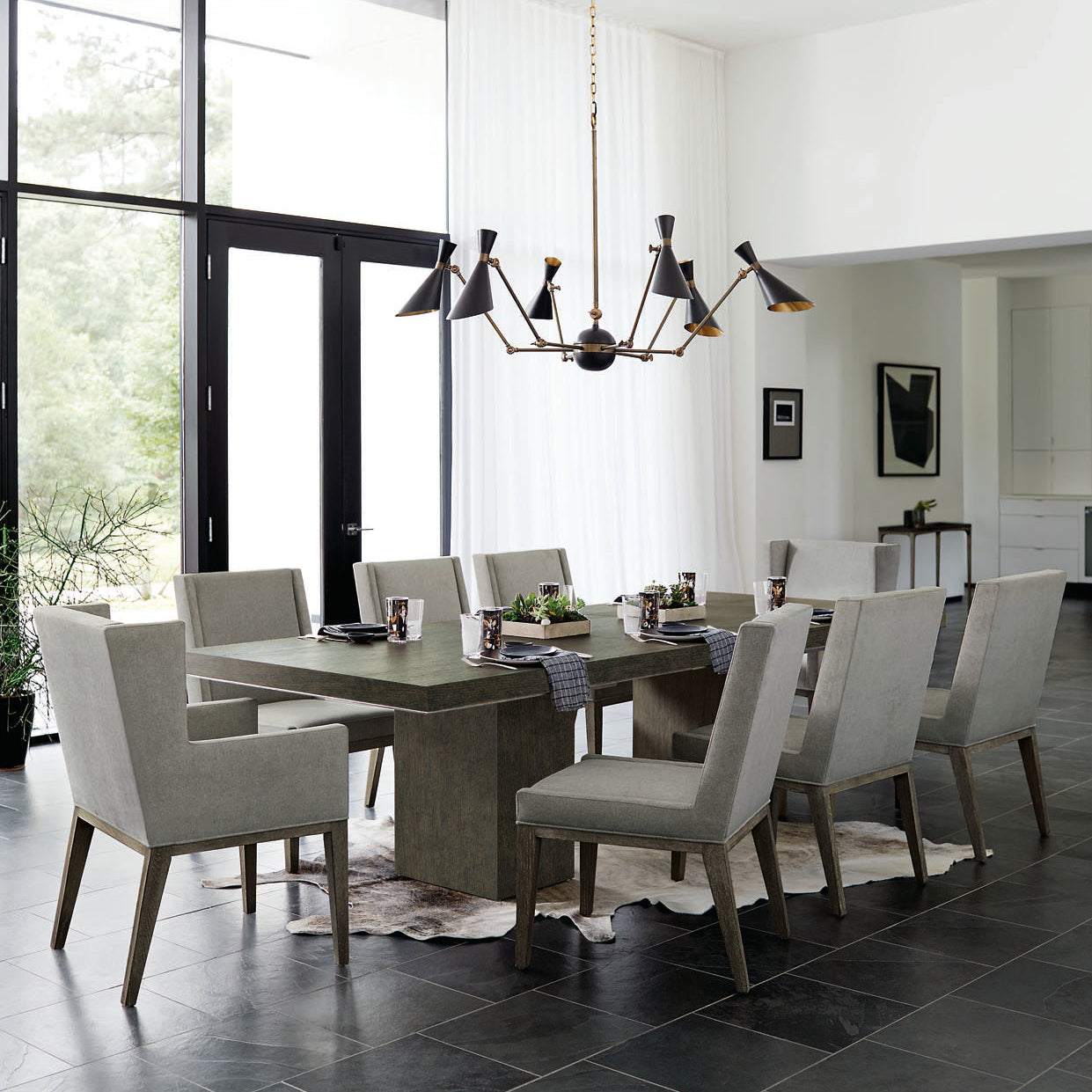 Bernhardt Linea Cerused Charcoal Upholstered Arm Chair