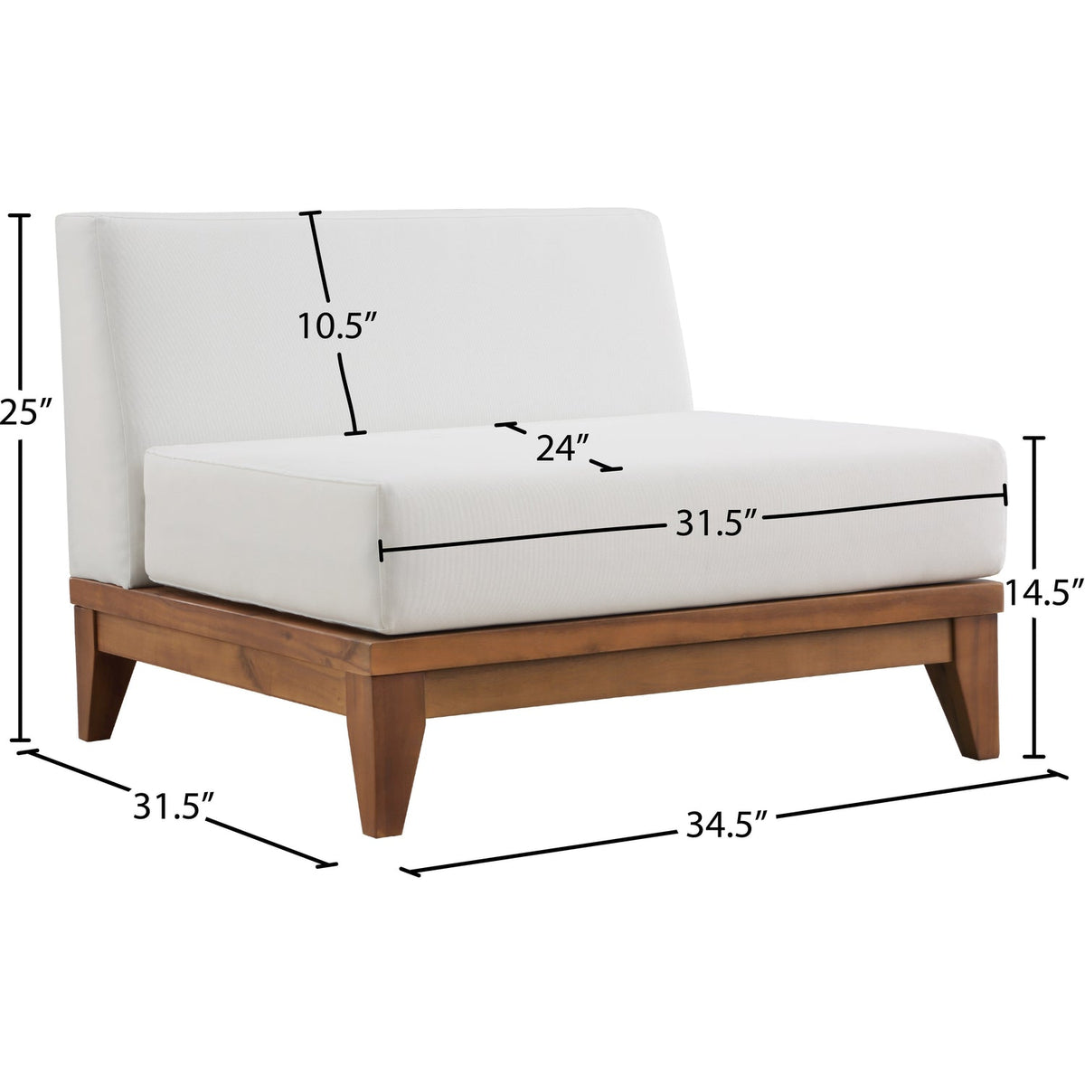 Rio Off White Water Resistant Fabric Upholstered Outdoor Patio Modular Armless Chair