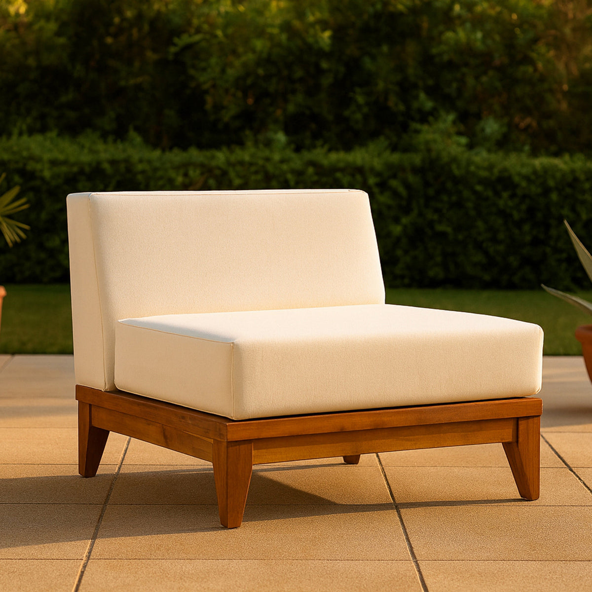 Rio Off White Water Resistant Fabric Upholstered Outdoor Patio Modular Armless Chair