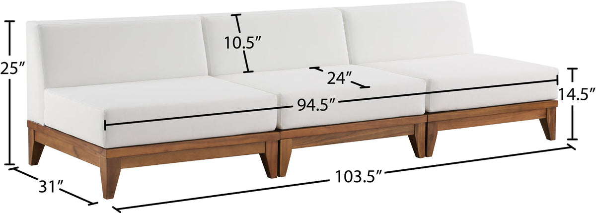 Rio 103.5in Off White Water Resistant Fabric Upholstered 3 Piece Modular Armless Chair