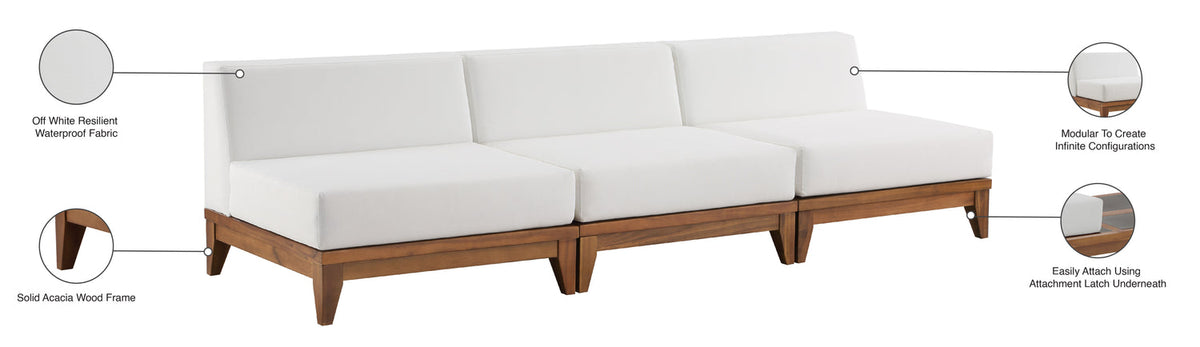 Rio 103.5in Off White Water Resistant Fabric Upholstered 3 Piece Modular Armless Chair