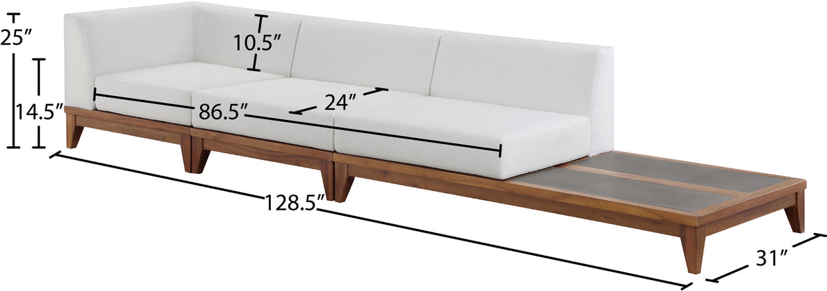 Rio 128.5in Off White Water Resistant Fabric Upholstered 3 Piece Modular Sofa