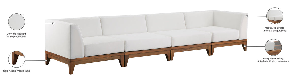 Rio 131in Off White Water Resistant Fabric Upholstered 4 Piece Modular Sofa