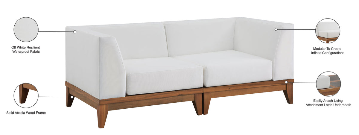 Rio 62in Off White Water Resistant Fabric Upholstered 2 Piece Modular Loveseat