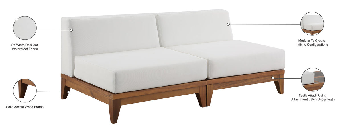 Rio 69in Off White Water Resistant Fabric Upholstered 2 Piece Modular Armless Chair