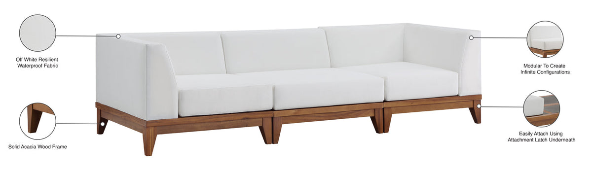 Rio 96.5in Off White Water Resistant Fabric Upholstered 3 Piece Modular Sofa