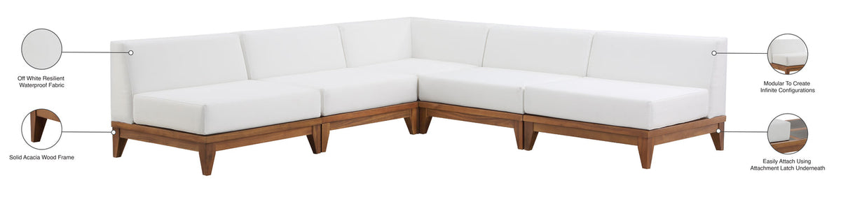 Rio 100in Off White Water Resistant Fabric Upholstered 5 Piece Patio Modular Sectional Sofa