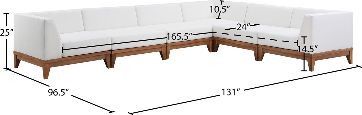 Rio 131in Off White Water Resistant Fabric Upholstered 6 Piece Patio Modular Sectional Sofa